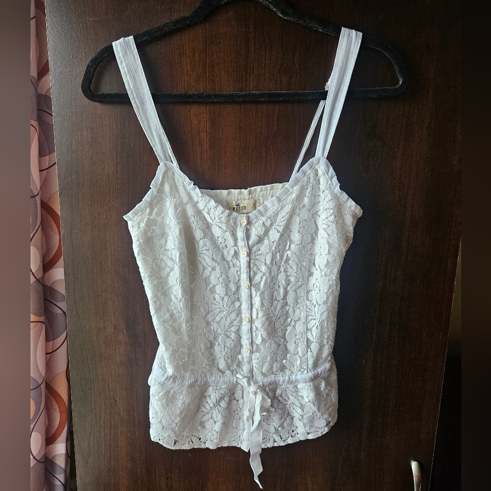 Y2K Hollister White Lace Tank With Buttons